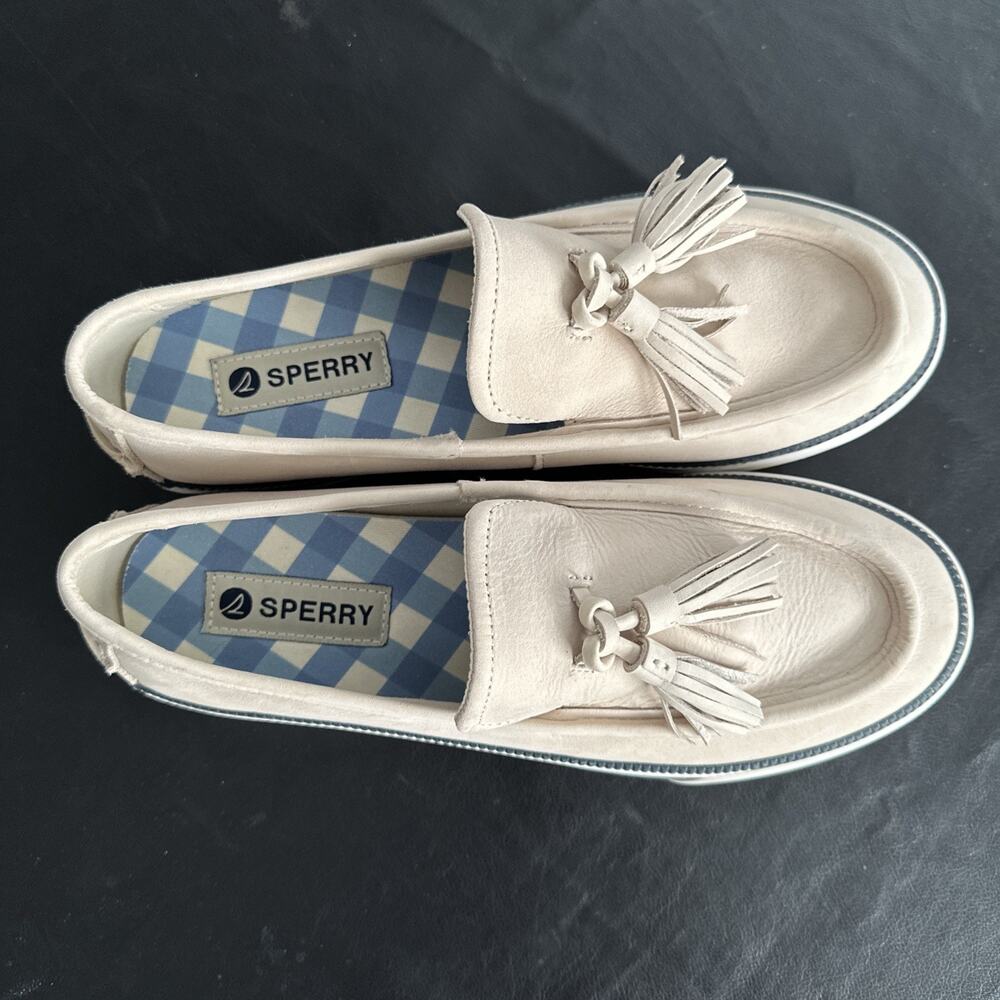Sperry Bayside Boat Loafer Shoe Women’s 9.5 Beige White Navy - BP - Picture 2 of 11